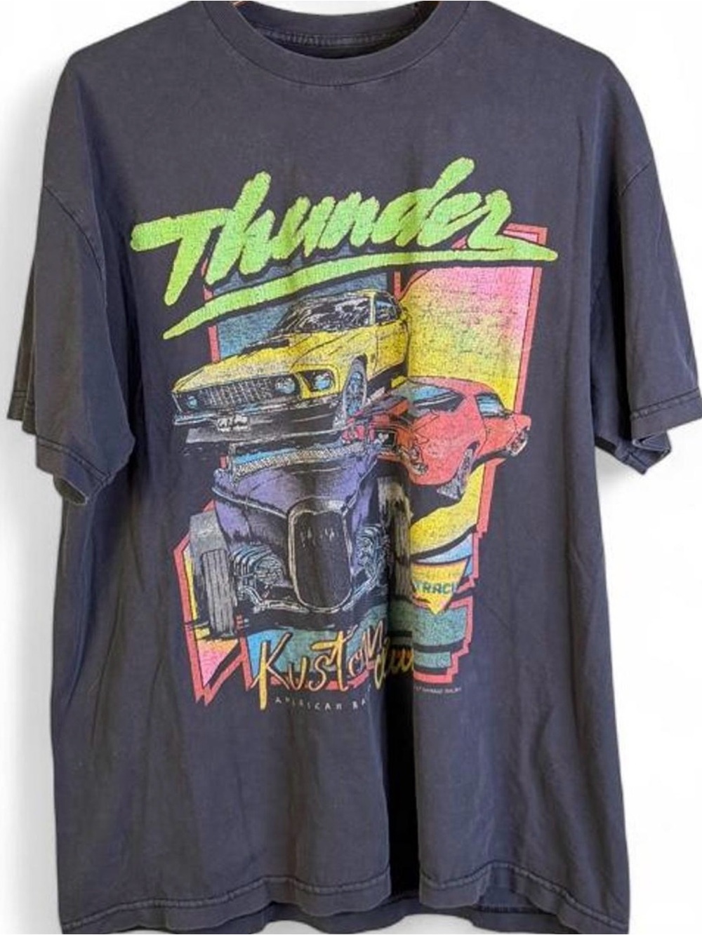 Vintage Thunder Kustom Club Shirt Mens XL Black 1984 Hot Rod Cars Graphic 80s
